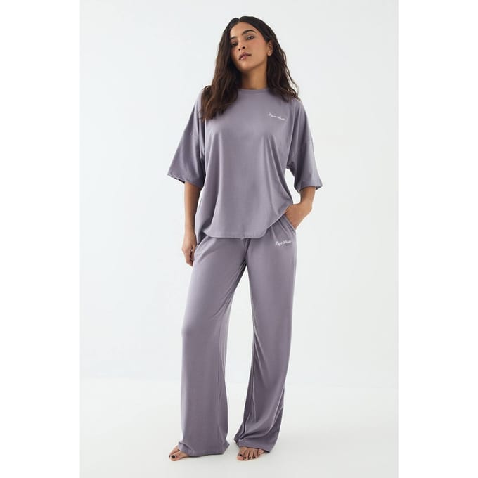 Dames DSGN Studio Lounge Superzachte Wijde Pijpen Broek | Mauve | Maat: 3XL