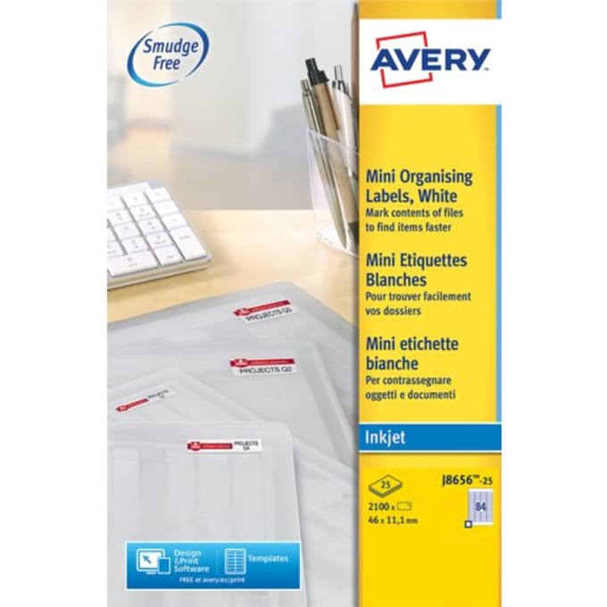 Etiket avery j8656-25 46x11.1mm wit 2100 etiketten