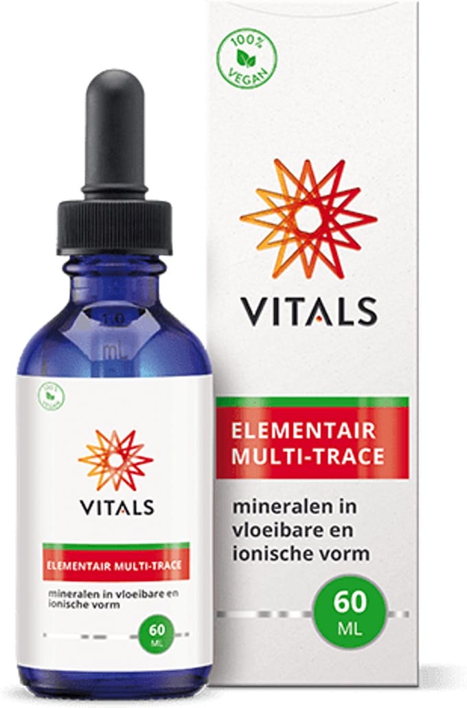 Vitals Elementair Multi-Trace - 60 ml - mineralen. Een multi-mineralencomplex in vloeibare en ionische vorm.