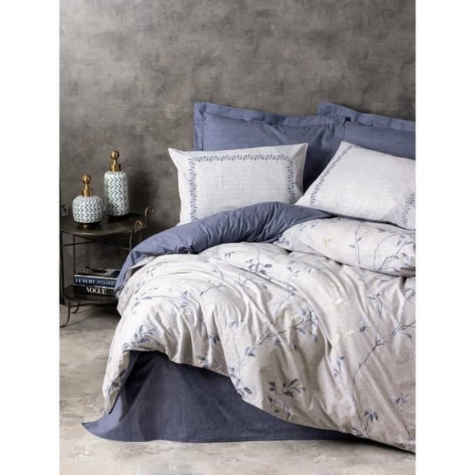 Parure de lit - 1 housse de couette 220 x 240 cm + 2 taies d'oreiller 60 x 60 cm - 100% coton renforcé - Bleu