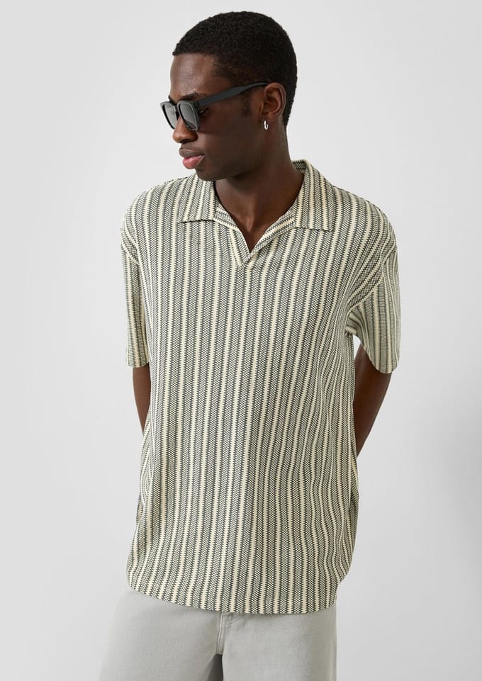 Gestreept Poloshirt in Rekbaar Jersey QS