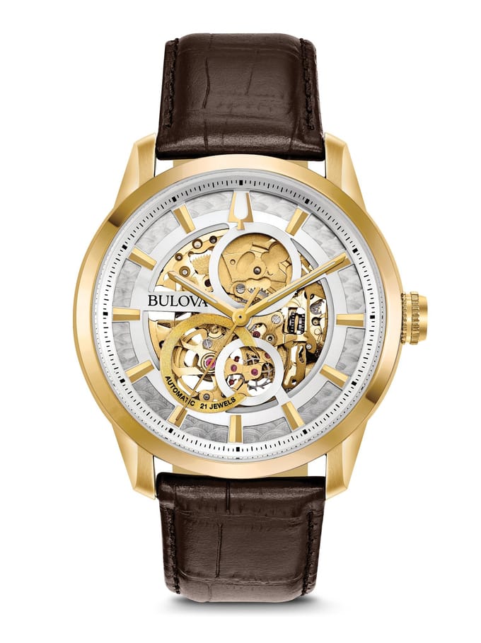 Bulova Automatic / Wilton 97A138 Horloge - Leer - Bruin - Ø 42 mm