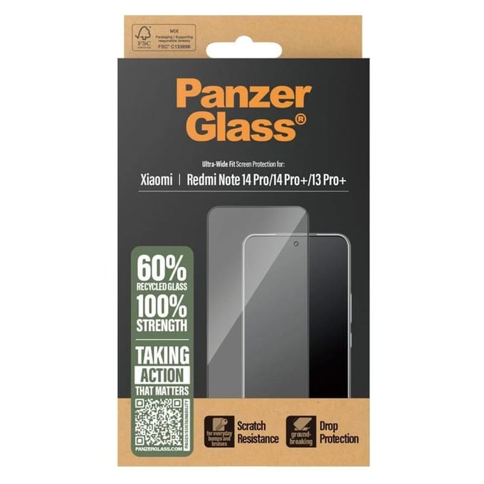 PanzerGlass Ultra-Wide Fit Anti-Bacterial Screenprotector voor de Xiaomi Redmi Note 14 Pro (4G/5G) / 14 Pro Plus / 13 Pro Plus