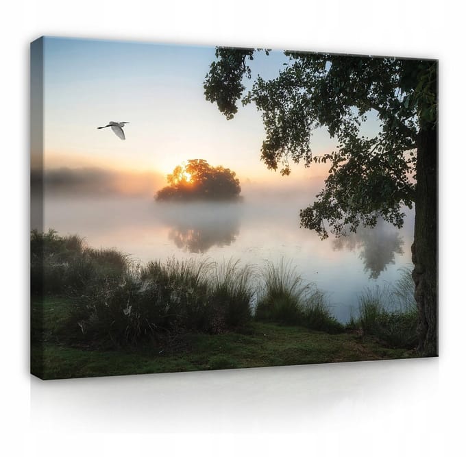 WALLARENA - Canvas schilderij - 100x70 cm - Natuur schilderij met mist en meer