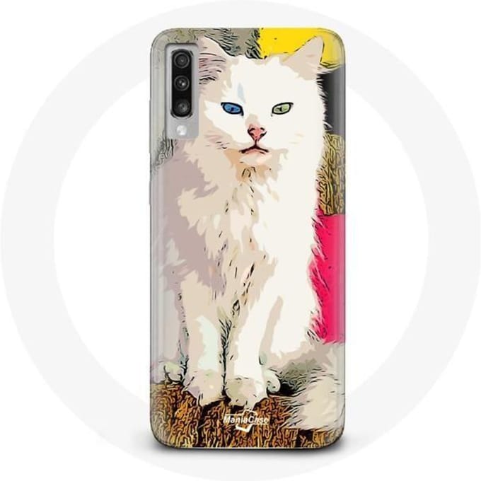 Coque pour Samsung Galaxy A50 Turc de Van Chat Blanc aux yeux bleu et jaune