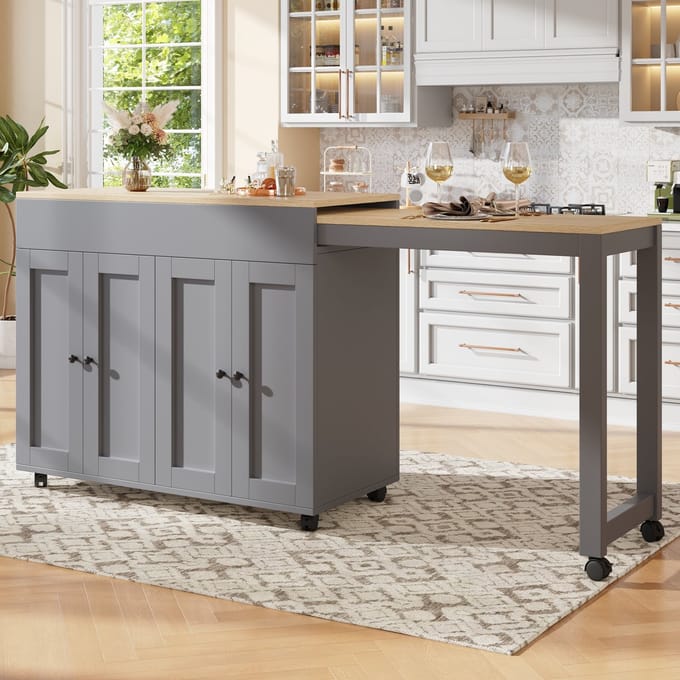 Uitbreekbare Bartafel - 118-180×50×94 cm - Opslagruimte + 6 Ablagevlakken - Multifunctioneel - MDF - Grijs