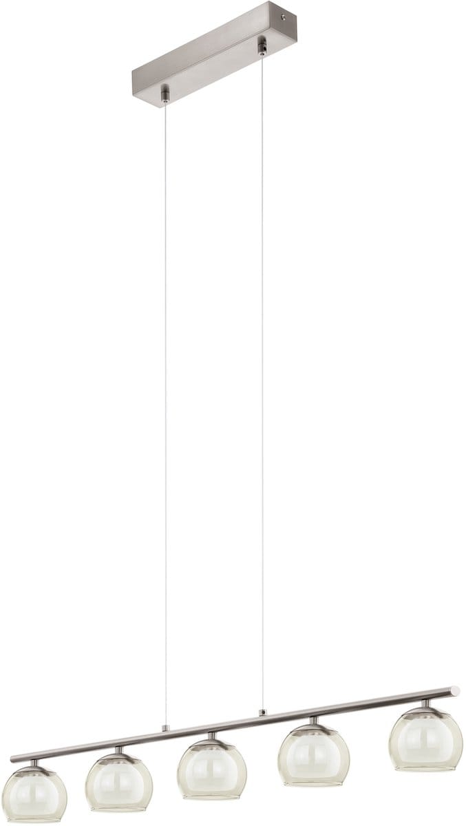 EGLO Ascolese - Hanglamp - 5 Lichts - Lengte 900mm. - Nikkel-Mat - Amber, Wit
