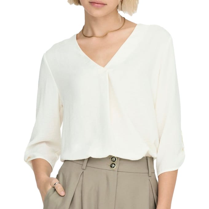 Jacqueline de Yong witte dames t-shirt   V-hals   Regular fit   3/4 mouw Wit 42