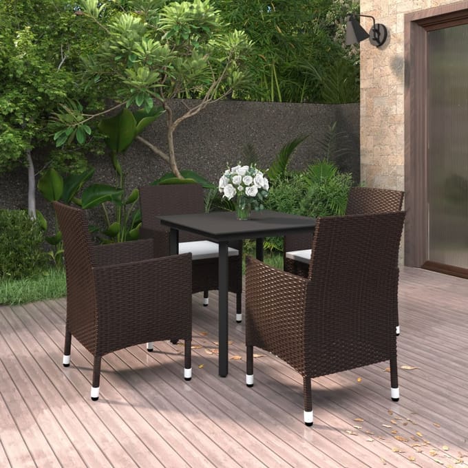vidaXL - 5-delige - Tuinset - met - kussens - poly - rattan - en - glas