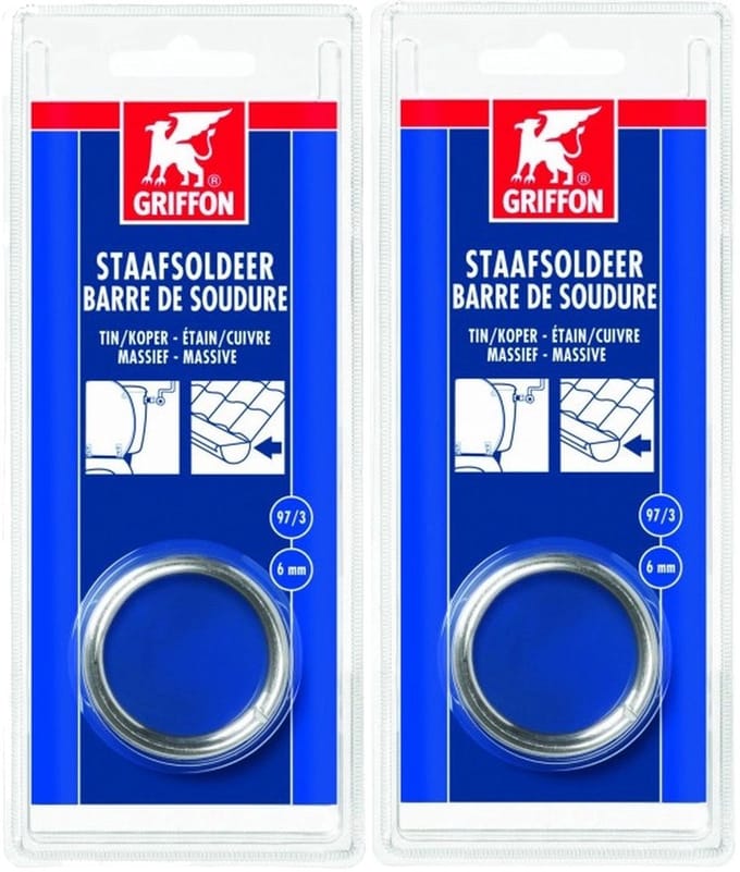Griffon staafsoldeer tin/koper 97/3 massief Ø 6 mm. - 100 gram - 2 stuks