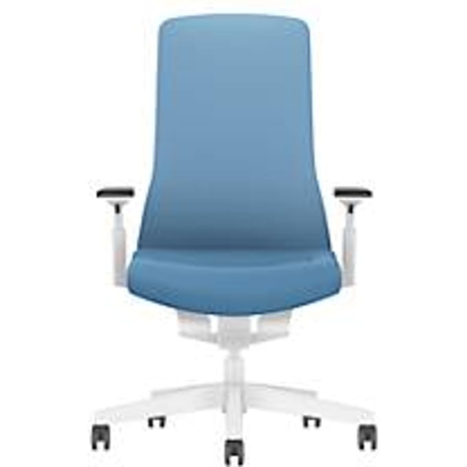 Interstuhl bureaustoel PUREis3, verstelbare armleuningen, 3D auto-synchroonmechanisme, kuipzitting, gestoffeerde rug, pastelblauw/wit