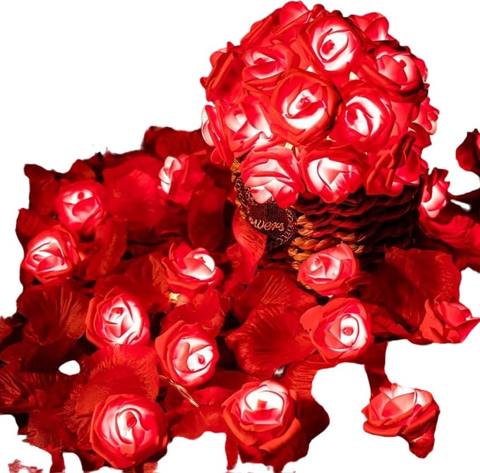 Home & Marker - LED Rozen Lichtsnoer - 2 Meter - 10 Lampjes - Warm Wit Licht - Valentijn Bruiloft Decoratie - Batterij - Wit Rood - LUMEROSE