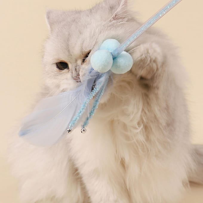 3 Stuks Kat Pluizenstok Interactief Kat Veer Speeltje met Bel voor Kat Kitten Spelen Roze grijs