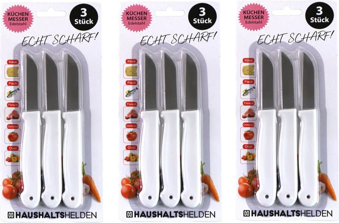 Haushaltshelden keukenmesjes/schilmesjes - 9x - RVS - wit - 16 cm