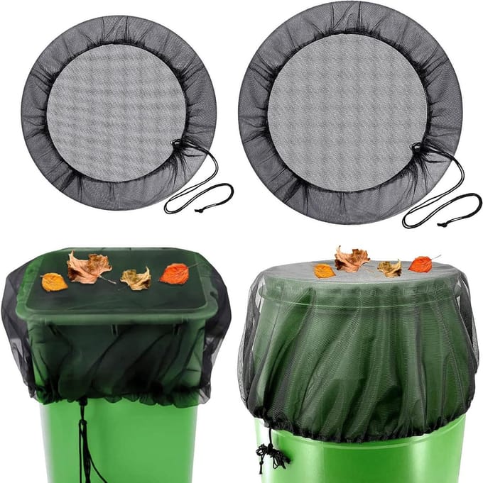 2 stuks regenton afdekking met verstelbaar en beschermend net, Ø 95 cm en Ø 100 cm.