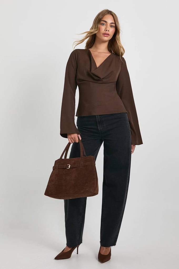 boohoo Dames Top met diepe cowl-hals | Chocolate | Maat: 6