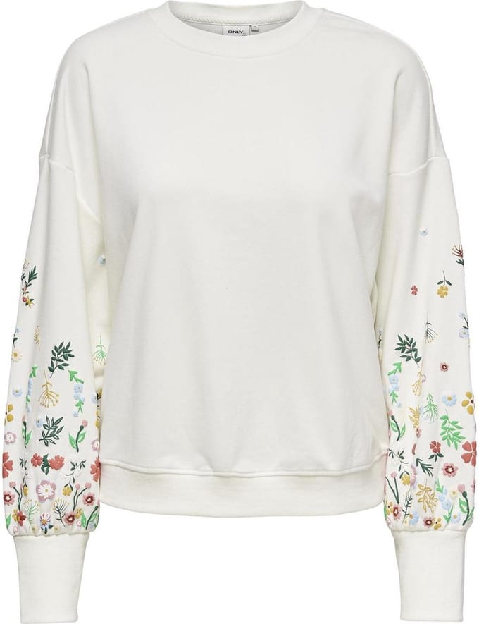 ONLY ONLBROOKE L/S O-NECK FLOWER SWT NOOS Dames Trui - Cloud Dancer Sleeve Flower
