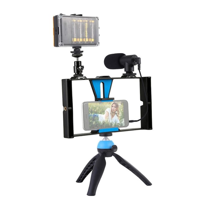 PULUZ PKT3023 Smartphone Handheld Filmmaking Video Rig + 96 LED's LED Studiolicht + Video black
