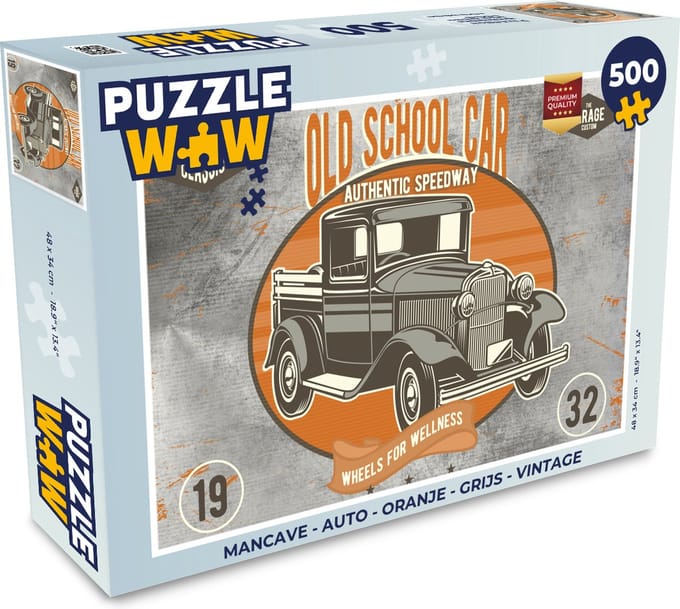 Puzzel Mancave - Auto - Oranje - Grijs - Vintage - Legpuzzel - Puzzel 500 stukjes