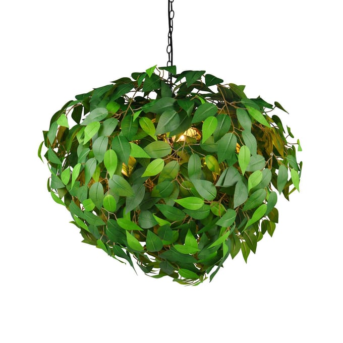 Reality Leuchten Hanglamp Leavy, zwart/groen, Ø 70 cm, 4-lamps, E14