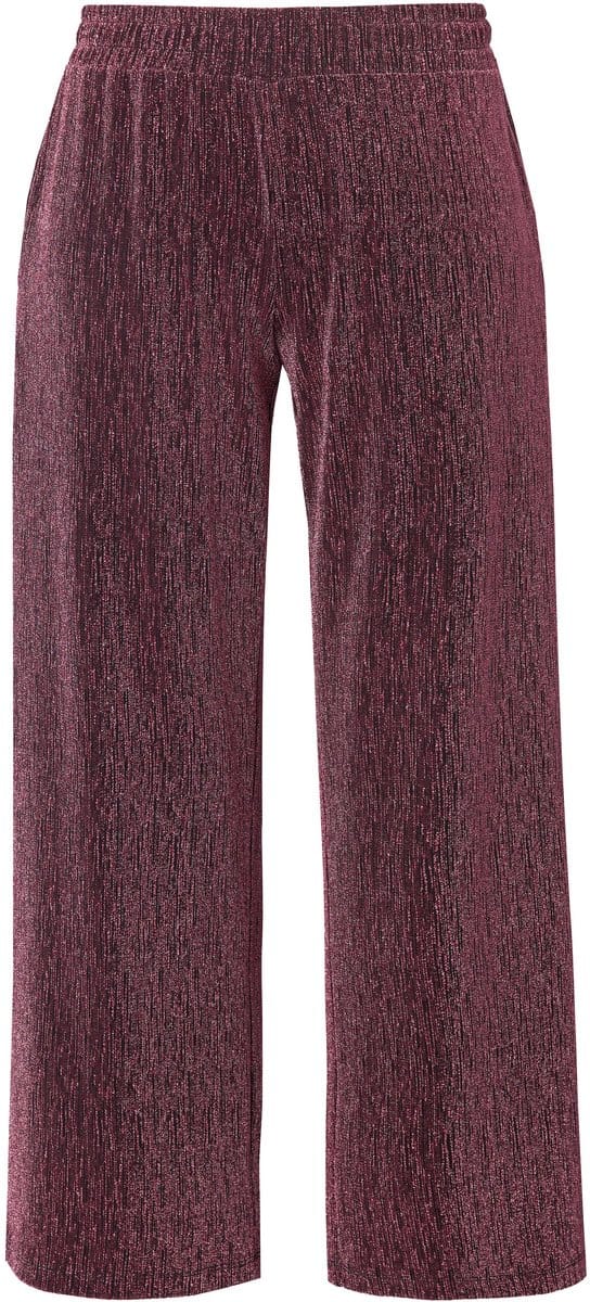 MIAMODA - Dames - Broek wijde pijpen glittereffect elastische tailleband - Framboos - Maat 52