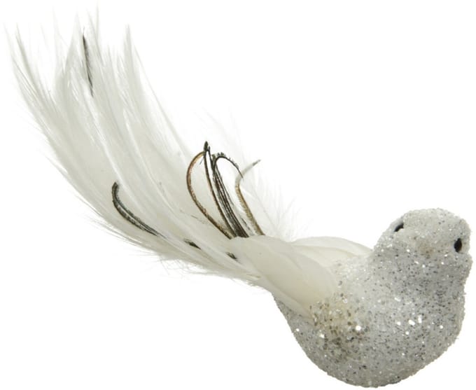 Kerstboomversiering Vogel - 17 cm - wit glitter - op clip - ornament