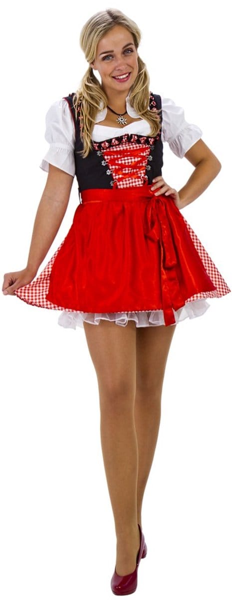 Oktoberfest Dirndl Mini - Zwart-Rood - Maat 34