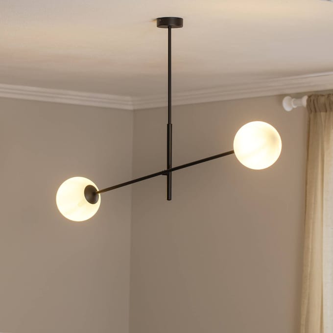 EMIBIG LIGHTING Plafondlamp Lineair, zwart/opaal, 2-lamps