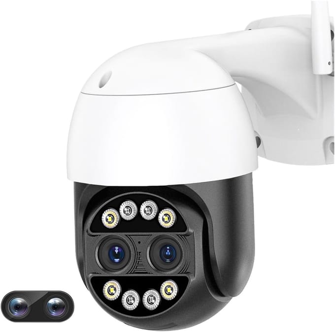 Beveiligingscamera Dubbele Lens - IP Camera CCTV - Huisbewaking - 8x Optische Zoom - 4MP - Wit