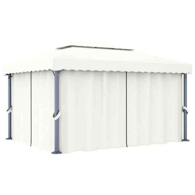 vidaXL - Prieel - met - gordijn - 4x3 - m - aluminium - crèmewit
