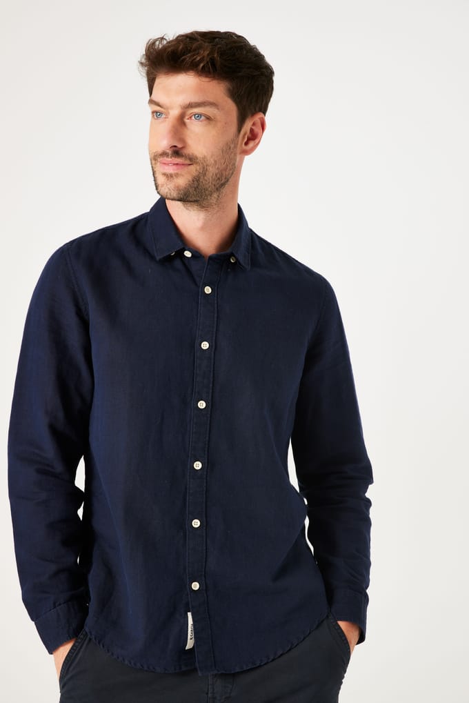 GARCIA Heren Effen Overhemd Blauw Lange mouw