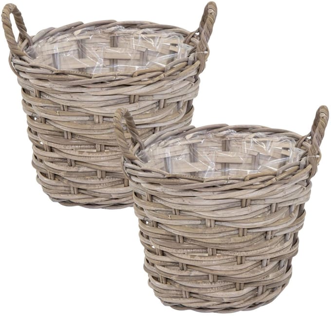 Mega Collections opbergmand Heeg - 2x - rotan - D30 x H23 cm - lichtbruin/grijs