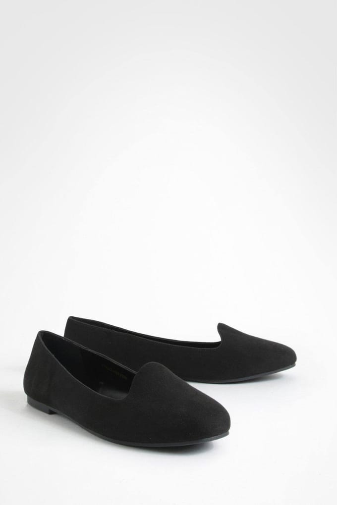 boohoo Dames Wide Fit Basic Slipper Ballet Flats | Zwart | Maat: 41