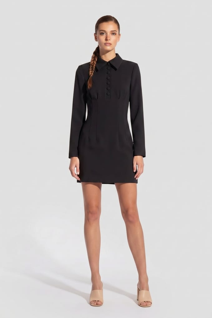 Odd Muse Collared Long Sleeve Mini Dress Black Größe: M | Minikleider Outlet | Damen | Schwarz