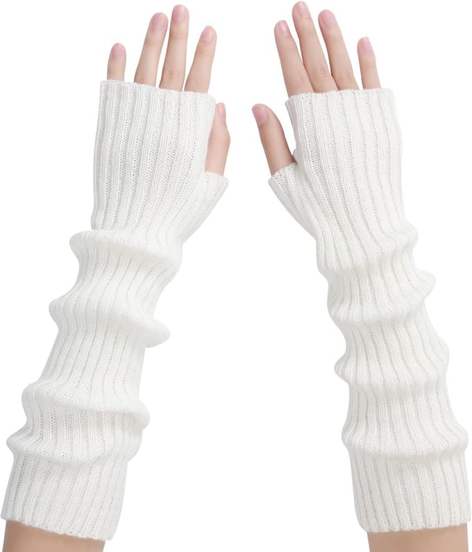 Arm Sleeves - Dames Lange Vingerloze - Gebreide Y2K Arm Sleeves - (Vit)