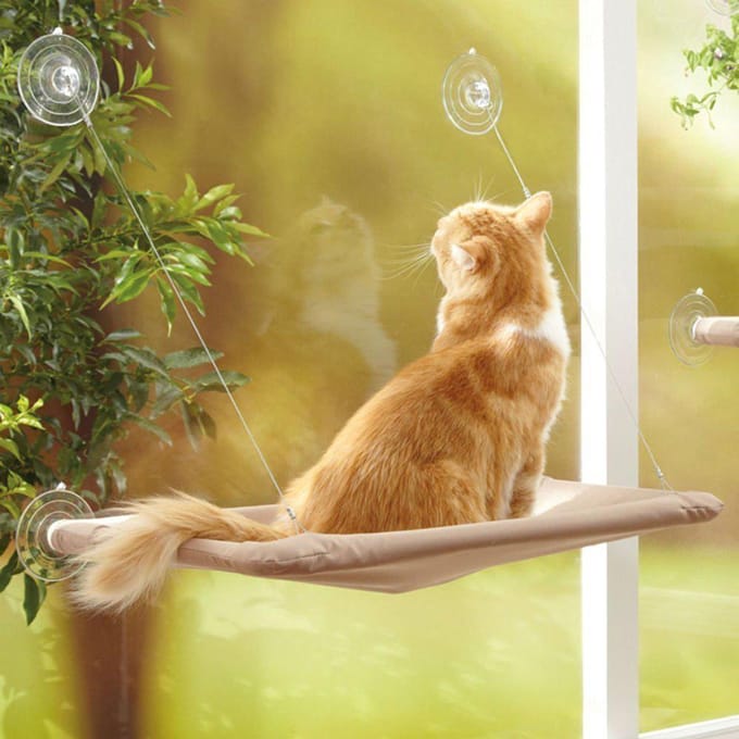 Kattenraam Hangmat Op het raam gemonteerd Kattenbed Koeling Ademend canvas kaki