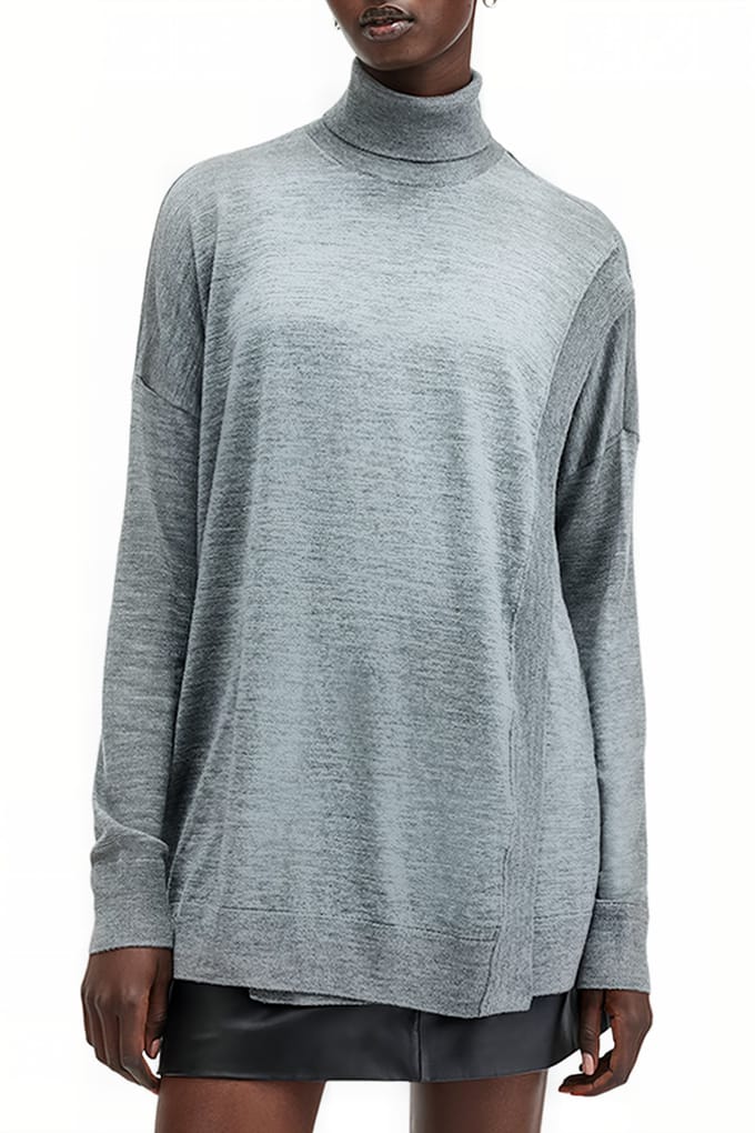 AllSaints Bern Wrap Jumper Grey Marl Maat: S | Gebreide Truien Outlet | Dames | Grijs