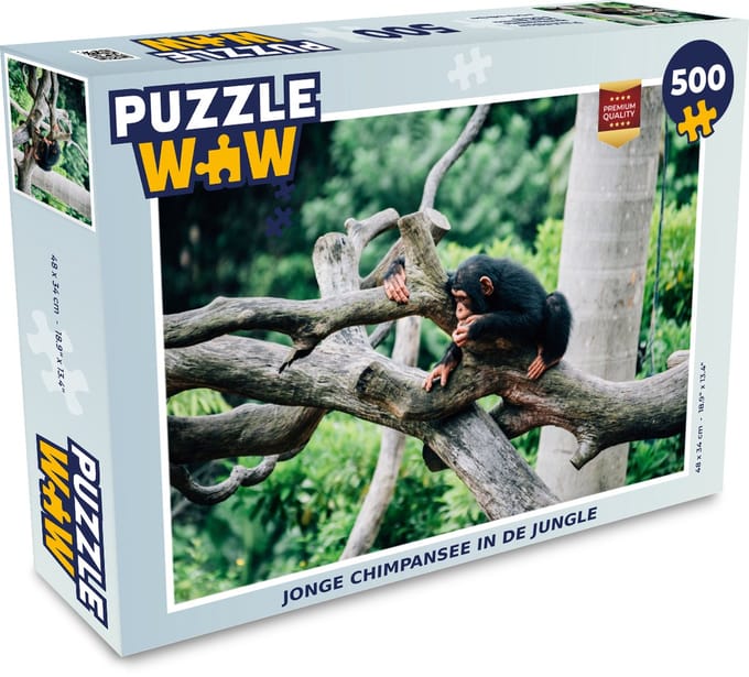 Puzzel Jonge chimpansee in de jungle - Legpuzzel - Puzzel 500 stukjes