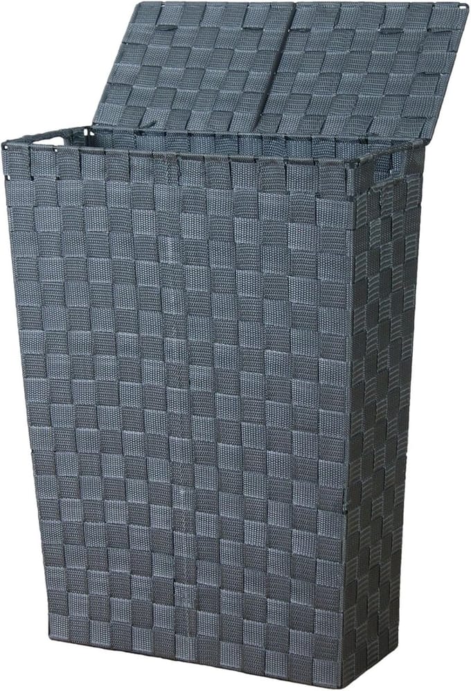 Wasmand - Kledingmand - Ruimte Besparen - Met Deksel - 43x58x21 cm - Grijs