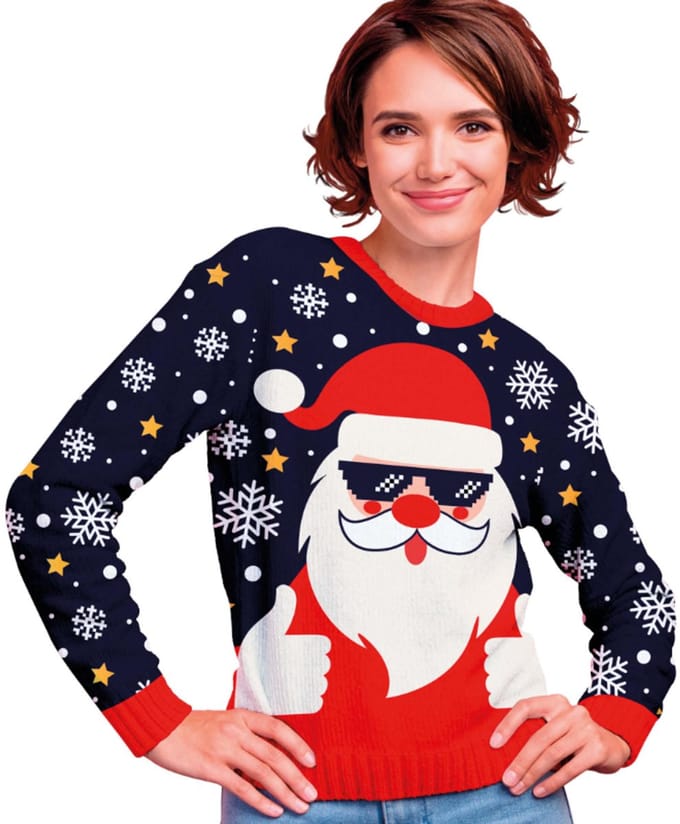 Fiestas Guirca - Dames kersttrui coole kerstman - maat S - blauw
