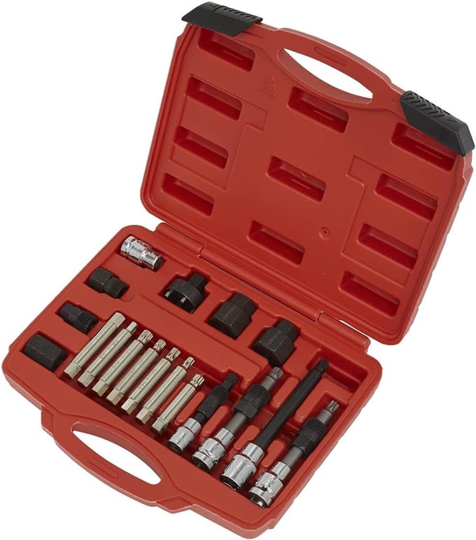 Pulley Tool Set - Alternator Tool Kit - Dynamo Poelie Verwijderen - Veelzijdige Adapter Combinaties - 18 Stuks - Rood