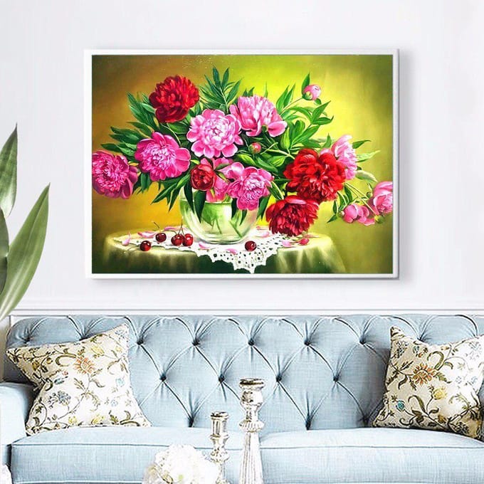 Diamant Schilderij Met Ronde Steentjes Bloemen Diamant Borduurwerk Bloemen Afbeeldingen 20X30 pink