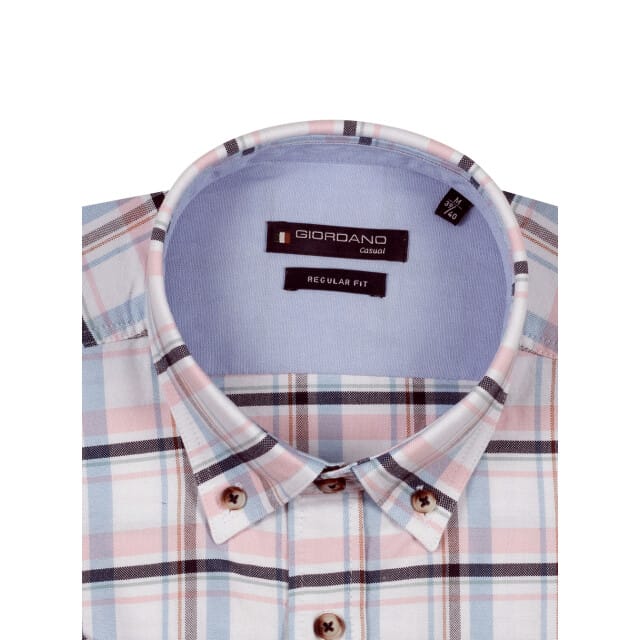 Giordano - Korte Mouw Overhemd - Mannen - M - Fuchsia - - 616303