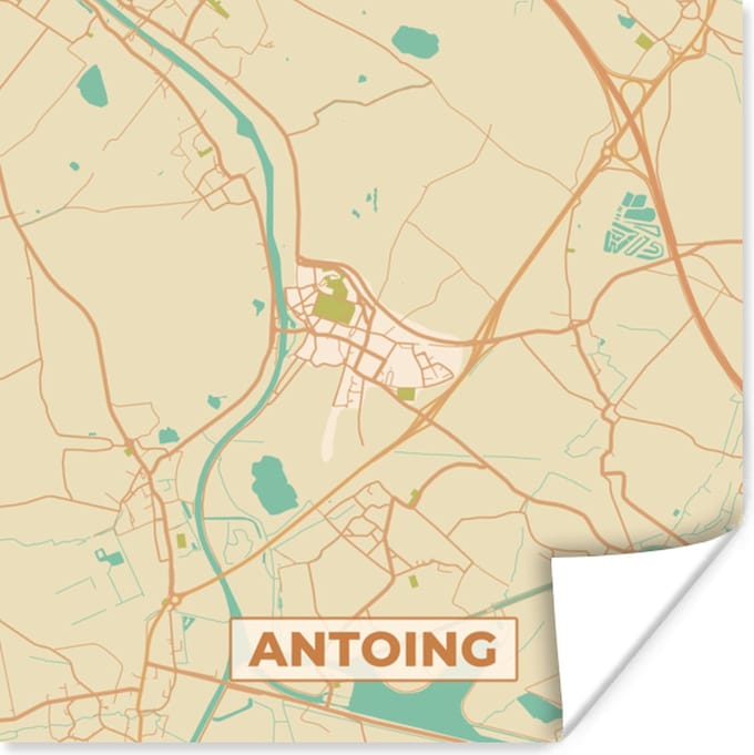 Poster Kaart - Antoing - Plattegrond - Stadskaart - Vintage - 75x75 cm