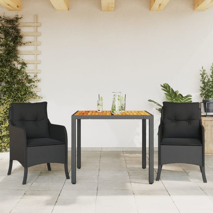 vidaXL - 3-delige - Tuinset - met - kussens - poly - rattan - zwart