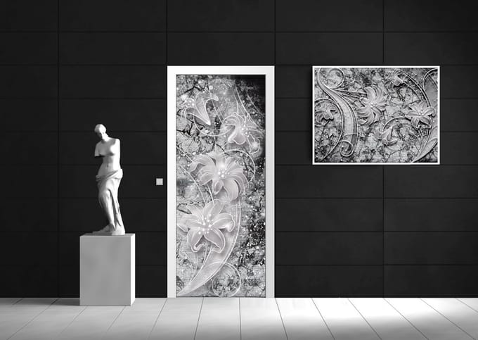 Floral Abstract Silver Grey Black Photo Wallcovering