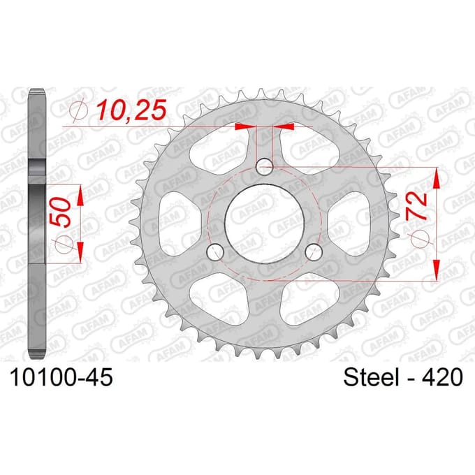 Stalen tandwiel Afam 420 45 dents