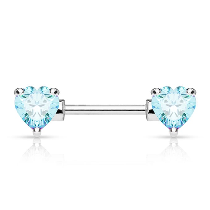 Tepelpiercing hart met steen 1.6x12 - aqua - LMPiercings