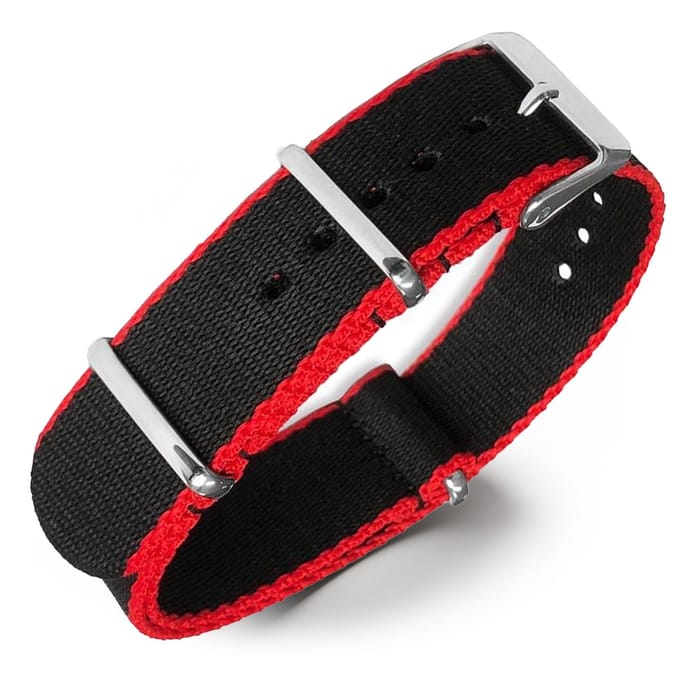 Seatbelt NATO Horlogeband Deluxe Nylon Strap Zwart Rood 20mm