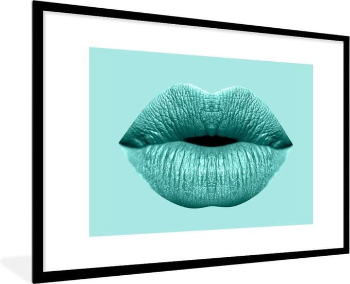 Fotolijst incl. Poster - Lippen - Pastel - Blauw - 90x60 cm - Posterlijst